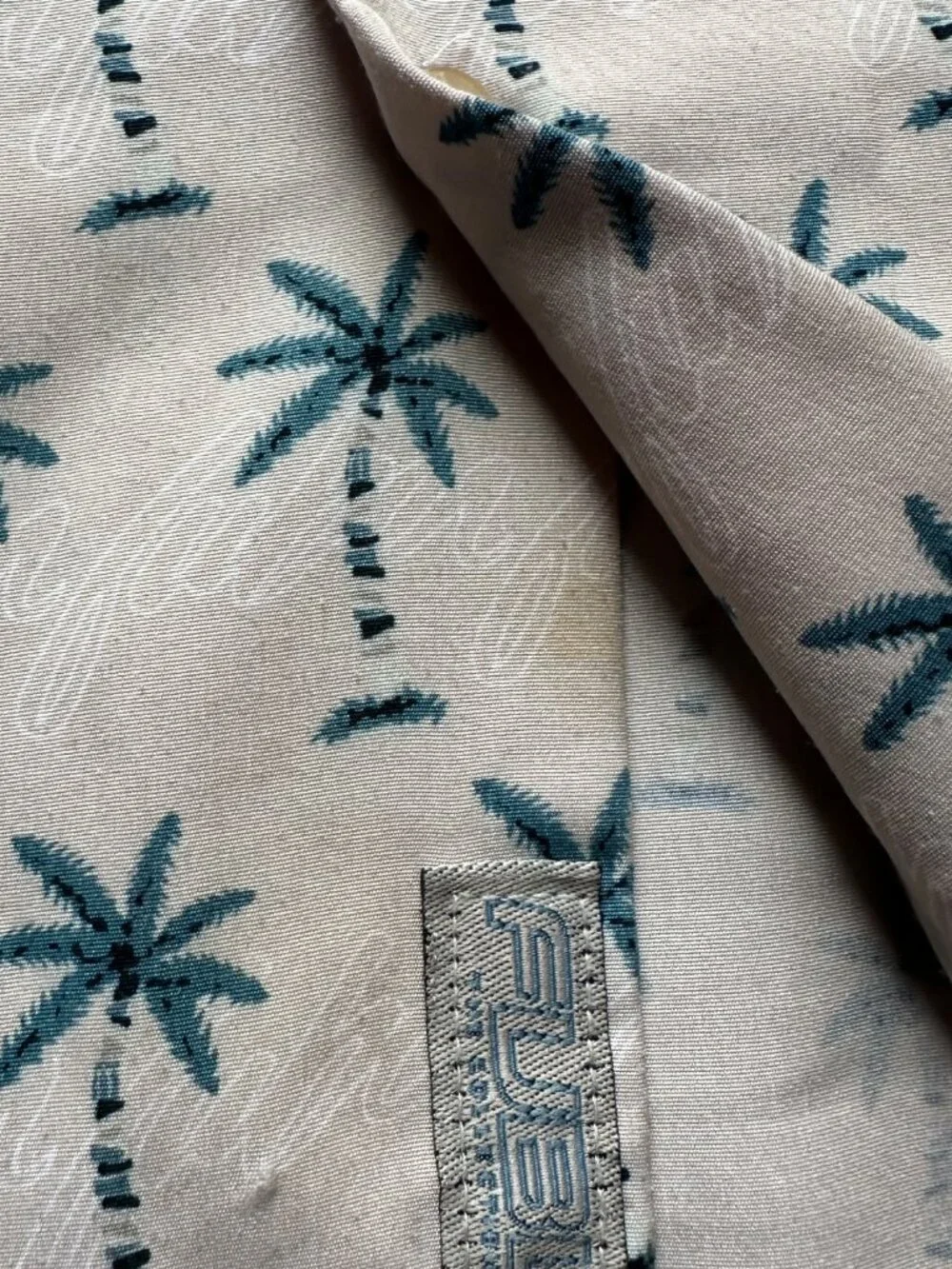Vintage Y2K FUBU Men's XL Beige Palm Tree Shirt Tropical Vacation Button-Up